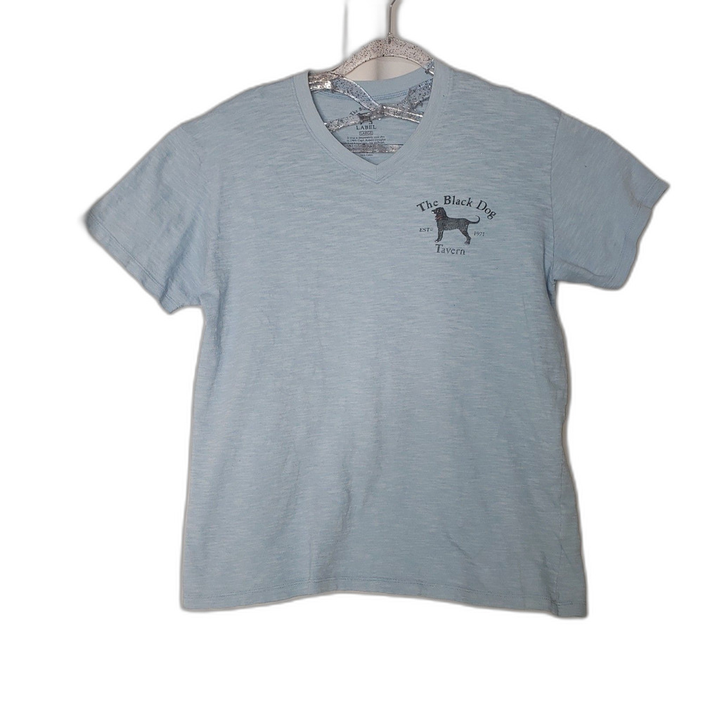 THE BLACK DOG TAVERN Blue V Neck Short Sleeve T Shirt Unisex Size Large